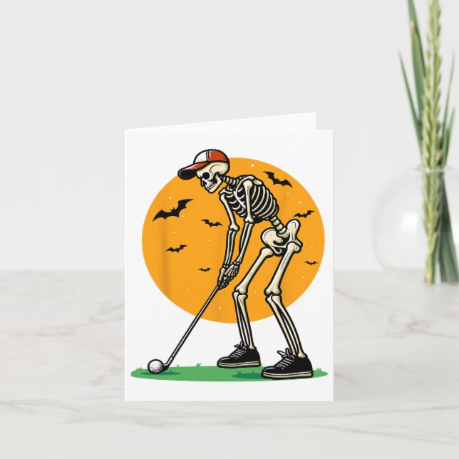 Halloween Golf Skeleton Golfer Funny Halloween Gol Kort (Framsida)
