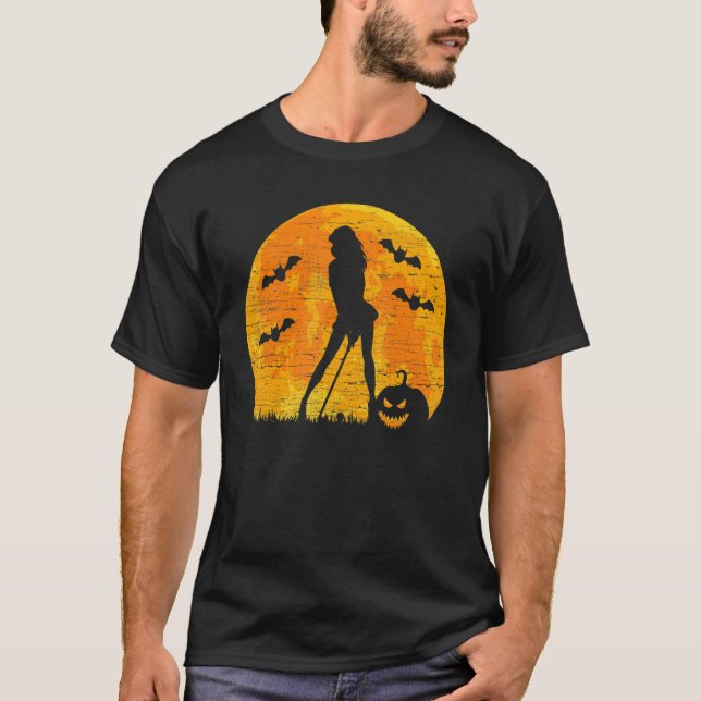 Halloween Golf Sport Fladdermöss Full Moon Pumpkin T Shirt (Framsida)