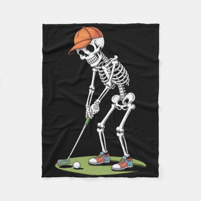 Halloween Golfer Golf Player Skeleton Golf Funny M Fleecefilt (Framsidan)