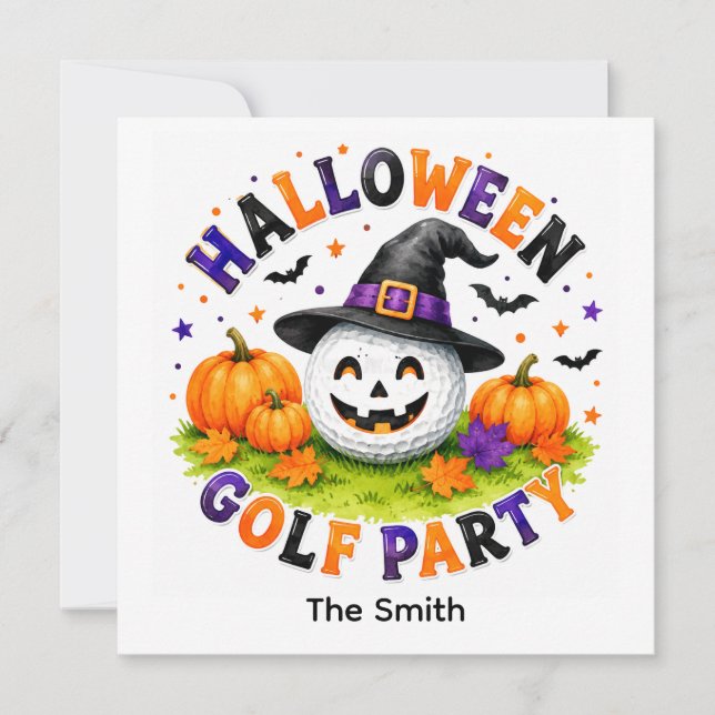 Halloween Golfparty Häxhatt Golfboll  Inbjudningar (Framsida)