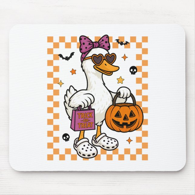 Halloween Goose Ghost Bow Coquette Bus eller godis Musmatta (Framsidan)