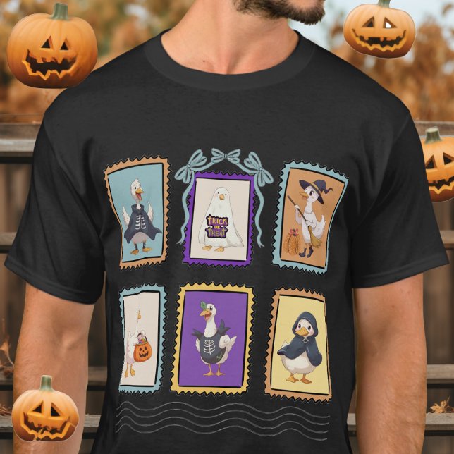 Halloween Goose Retro Frimärke T Shirt (Halloween Goose Retro Stamp Tee)