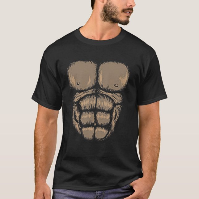 Halloween Gorilla Chest Costume Cute Monkey Muscle T Shirt (Framsida)