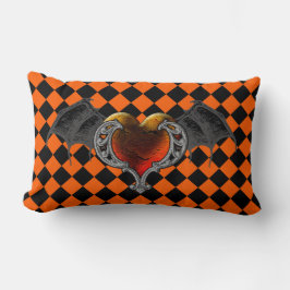Halloween Goth Orange Heart & Fladdermus Vingar Pi Lumbarkudde