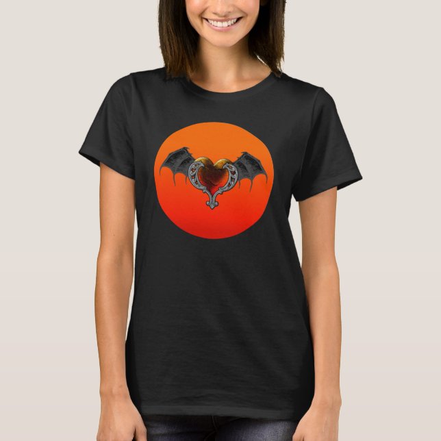 Halloween Goth Orange Heart & Fladdermus Vingar TS Tröja (Framsida)
