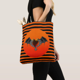 Halloween Goth Orange Heart & Fladdermus Vingar Tygkasse