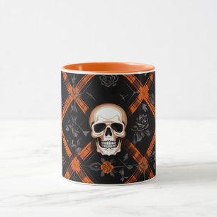 Halloween Goth Orange Tartan Mönster kontrollerad Mugg