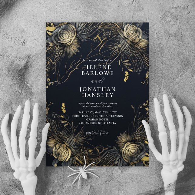 Halloween Gothic Black Bröllop Inbjudningar (Halloween Gothic Black Wedding Invitation)