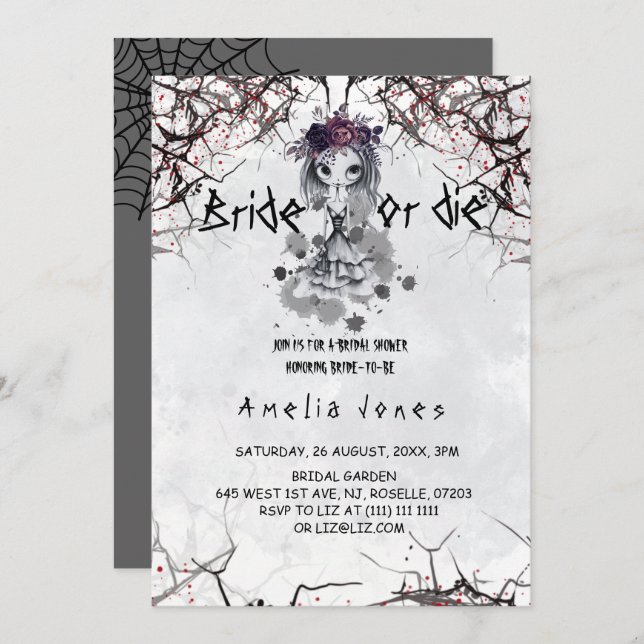 Halloween Gothic Blommigt Cute Girl Möhippa Inbjudningar (Fram/baksida)