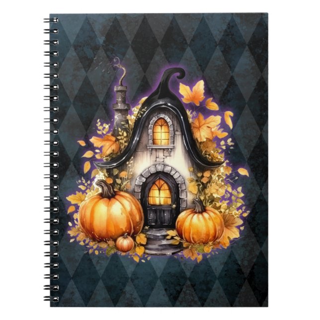 Halloween Gothic Fall Fairy Cottage Blue Argyle Anteckningsbok (Framsidan)