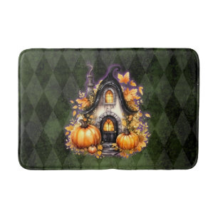 Halloween Gothic Fall Fairy Cottage Grönt Argyle Badrumsmatta