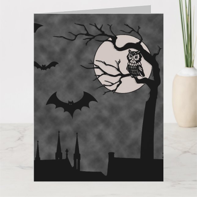 HALLOWEEN GOTHIC FLADDERMÖSS MÅNE SPOOKY ART CARD KORT (Framsida)