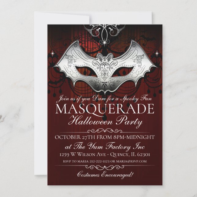 Halloween Gothic Fladdermus Mask Masquerad Party I Inbjudningar (Framsida)