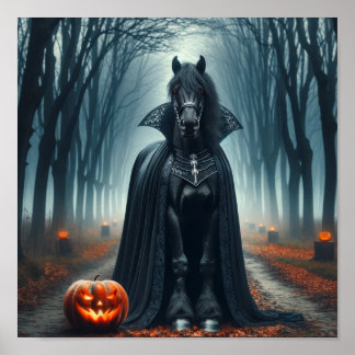 Halloween Gothic Horse in Spooky Mörk Forest Poster