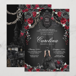 Halloween Gothic Princess Red & Black Quinceanera Inbjudningar