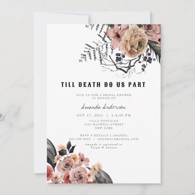 Halloween Gothic Rosa Blommigt Möhippa Inbjudningar (Framsida)