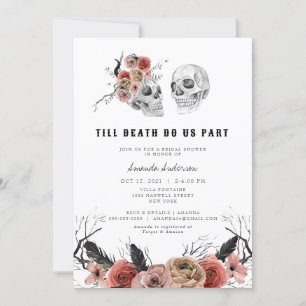 Halloween Gothic Rosa Blommigt Skull-Möhippa Inbjudningar
