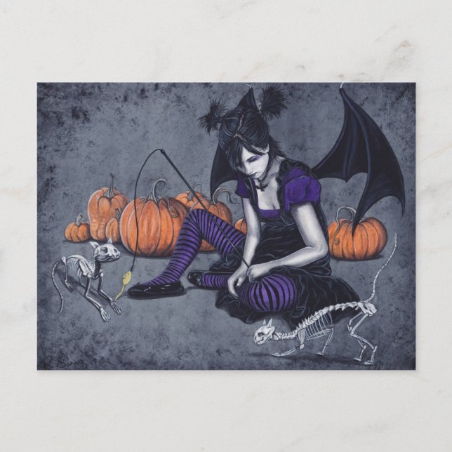 Halloween Gothic Skeleton Cats Demon-vykort Vykort (Framsida)