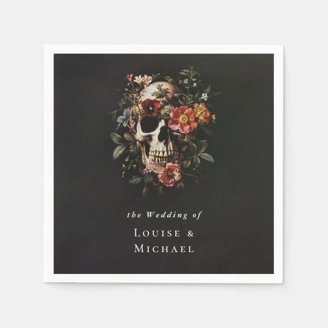 Halloween Gothic Skull Blommigt Bröllop Pappersservett (Framsidan)