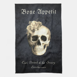 Halloween Gothic Skull Vit ros Personlig Kökshandduk