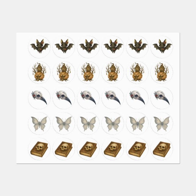 Halloween Gothic Stickers - Fladdermus, Skull Bok, (Ark)