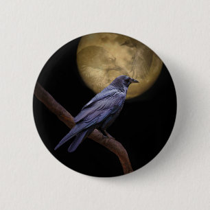 Halloween, Gothic Stil Raven och Måne Knapp