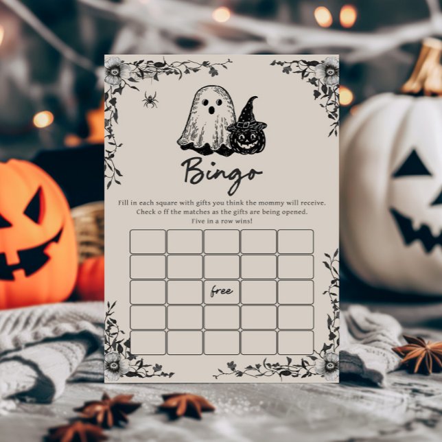 Halloween Gothic Vintage Bingo Spel (Black Floral Gothic Little Boo Baby Shower Bingo Game)