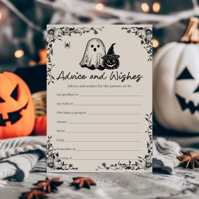 Halloween Gothic Vintage Råd och Önskningar Spel (Black Floral Gothic Little Boo Baby Shower Advice and Wishes Game)