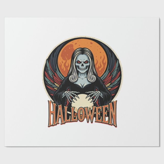 Halloween gotisk skelett spådam tur vektor konst presentpapper (Platt)