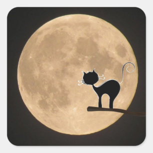 Halloween gotisk svart katt med fullmånen fyrkantigt klistermärke