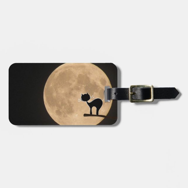 Halloween-gotsisk katt med fullt måne bagagebricka (Horisontell Framsida)