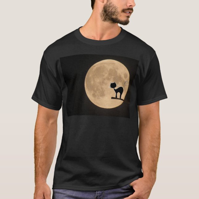 Halloween-gotsisk katt med fullt måne t shirt (Framsida)