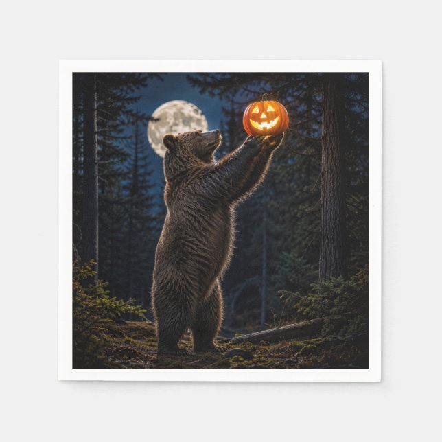 Halloween Gråbjörn Med Jack-o-Lykt Pappersservett (Framsidan)