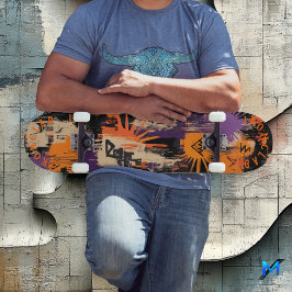 Halloween Graffiti-Inspired & Bold Sunburst Motifs Mini Skateboard Bräda 18,5 Cm