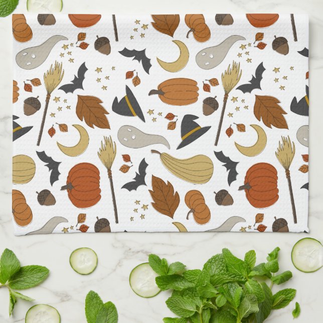 halloween-grafik illustrerad kökshandduk (Vikta)