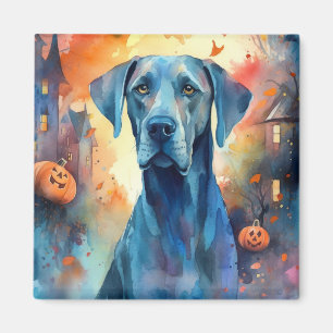 Halloween Grand Danois Med Pumpa Skräck Magnet