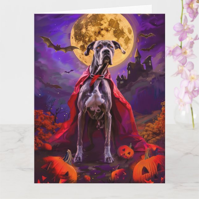 Halloween Grand Danois Vampyr Pumpa Skräck Kort (Orkide)