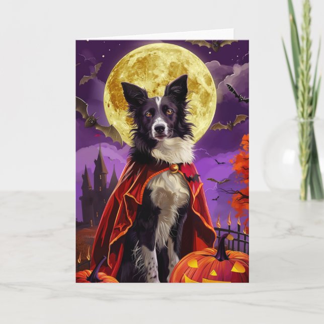 Halloween Gräns Collie Hund Pumpkins Scary Kort (Framsida)