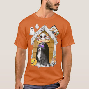 Halloween Gräns Collie Hund Witch Haunted House T Shirt