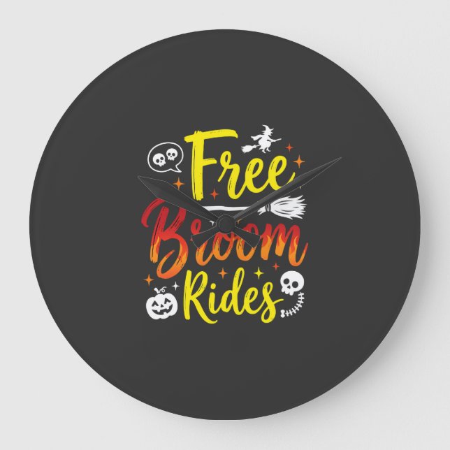 Halloween Gratis Kvast Ritten Häxa Grafisk Stor Klocka (Framsida)