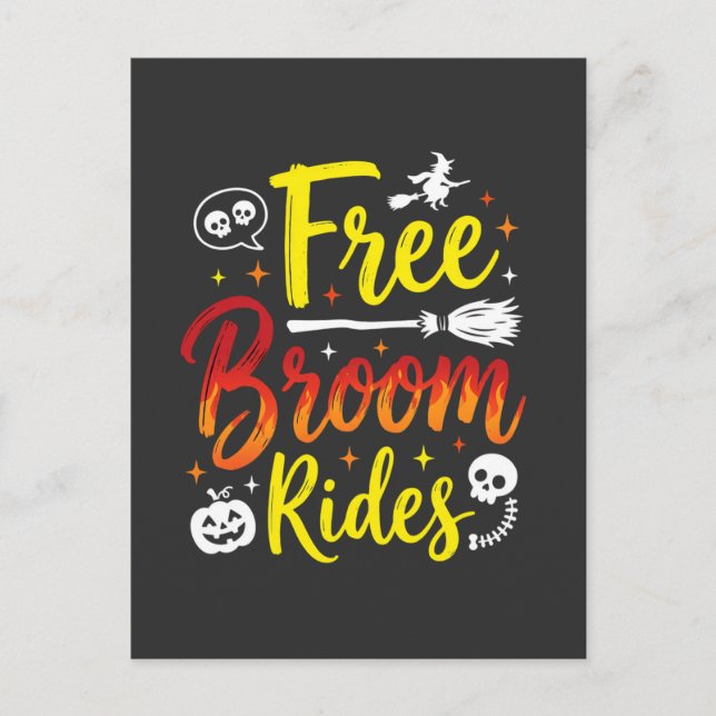 Halloween Gratis Kvast Ritten Häxa Grafisk Vykort (Framsida)