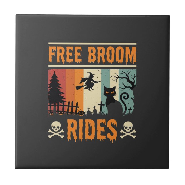 Halloween Gratis Sopkvast Ritten Häxa Katt Kakelplatta (Framsidan)