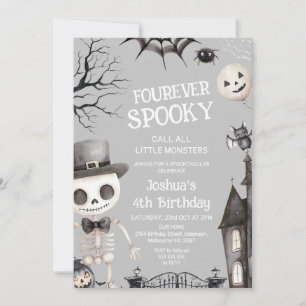 Halloween Grått Boys Fourever Spooky 4e födelsedag Inbjudningar