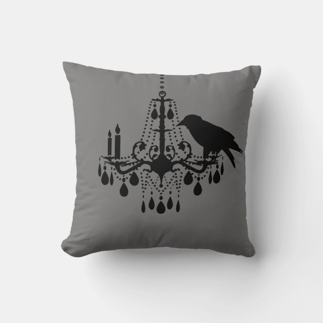 Halloween Grått Chandelier & Raven Pillow Kudde (Framsida)