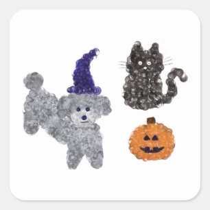Halloween Grått Pudel #1 Stickers Fyrkantigt Klistermärke