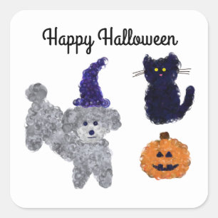 Halloween Grått Pudel #2-2 Stickers Fyrkantigt Klistermärke