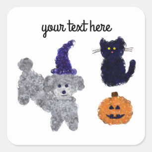 Halloween Grått Pudel #2-3 Stickers Fyrkantigt Klistermärke