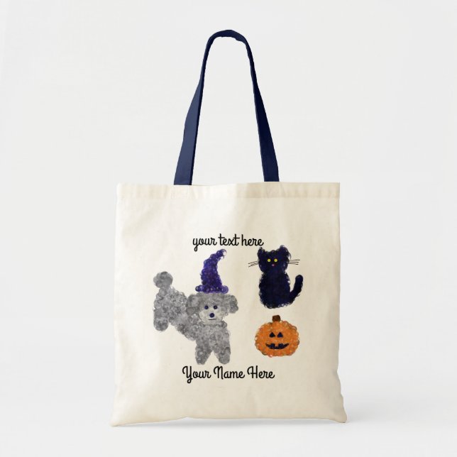 Halloween Grått Pudel #2 Tote Bag Tygkasse (Framsidan)