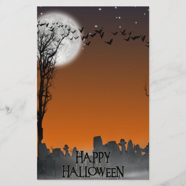 Halloween Graveyard Scene Silhouette Brevpapper (Framsida)