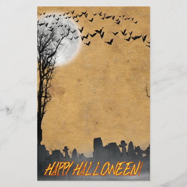 Halloween Graveyard Scene Silhouette Brevpapper (Framsida)